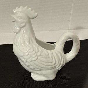 White‎ Ceramic Rooster Creamer Country Kitchen Farmhouse